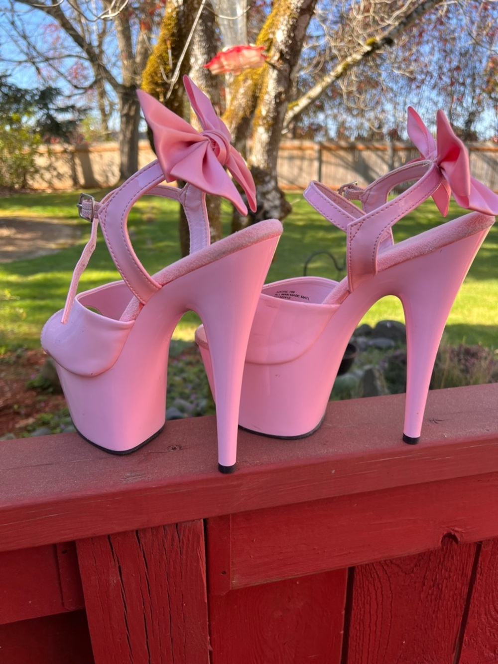Custom Bow Baby Pink Pleasers heels - Picture 2 of 6